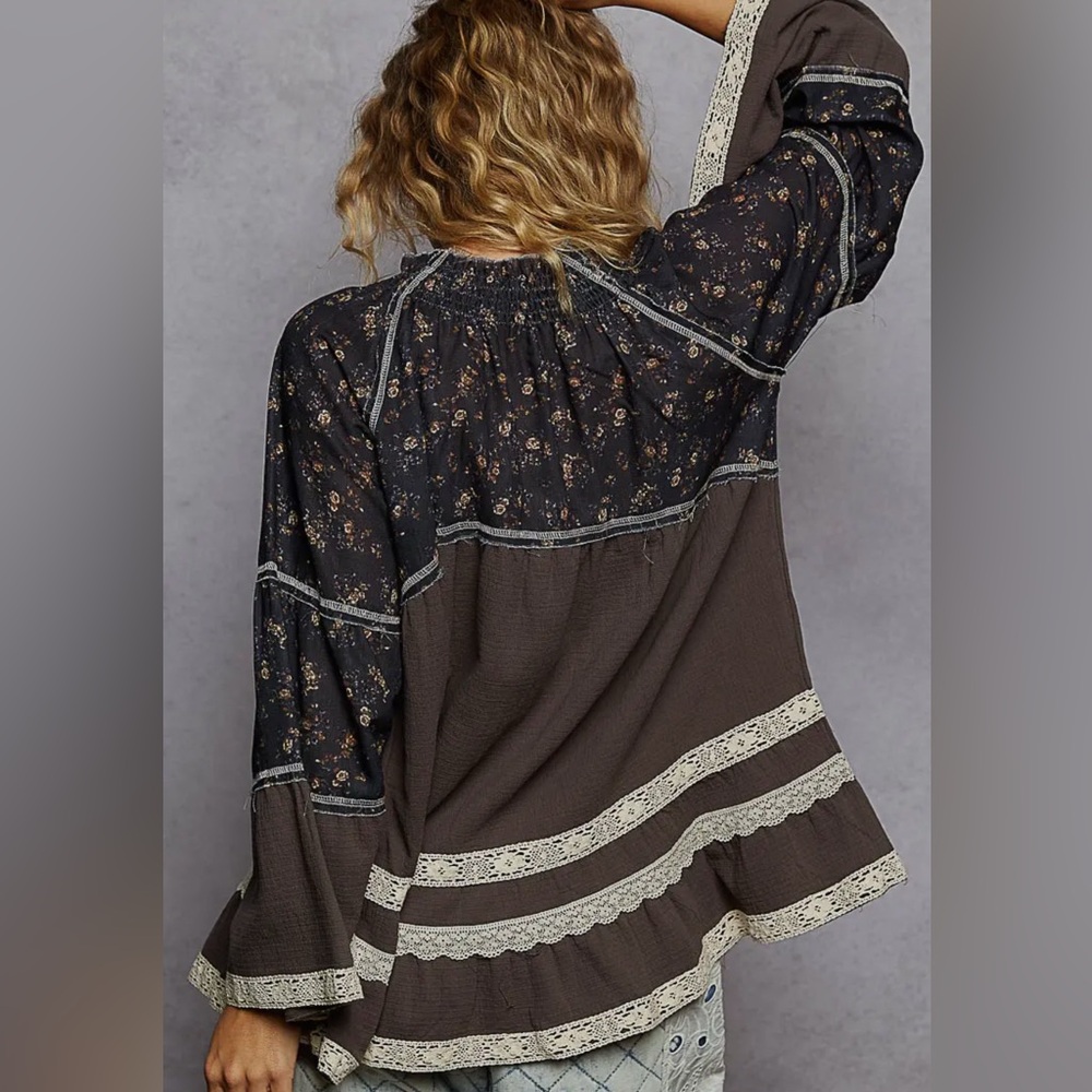 New POL Fall : 3/4 sleeve double gauze floral woven top - Picture 5 of 5